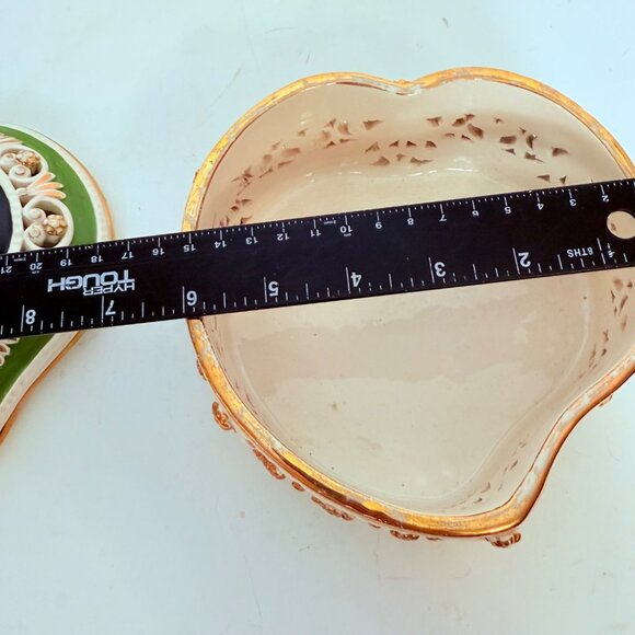 Italian Romantic Cameo Trinket Box Heart Shape Pierced Porcelain Jewelry Storage - Picture 12 of 16